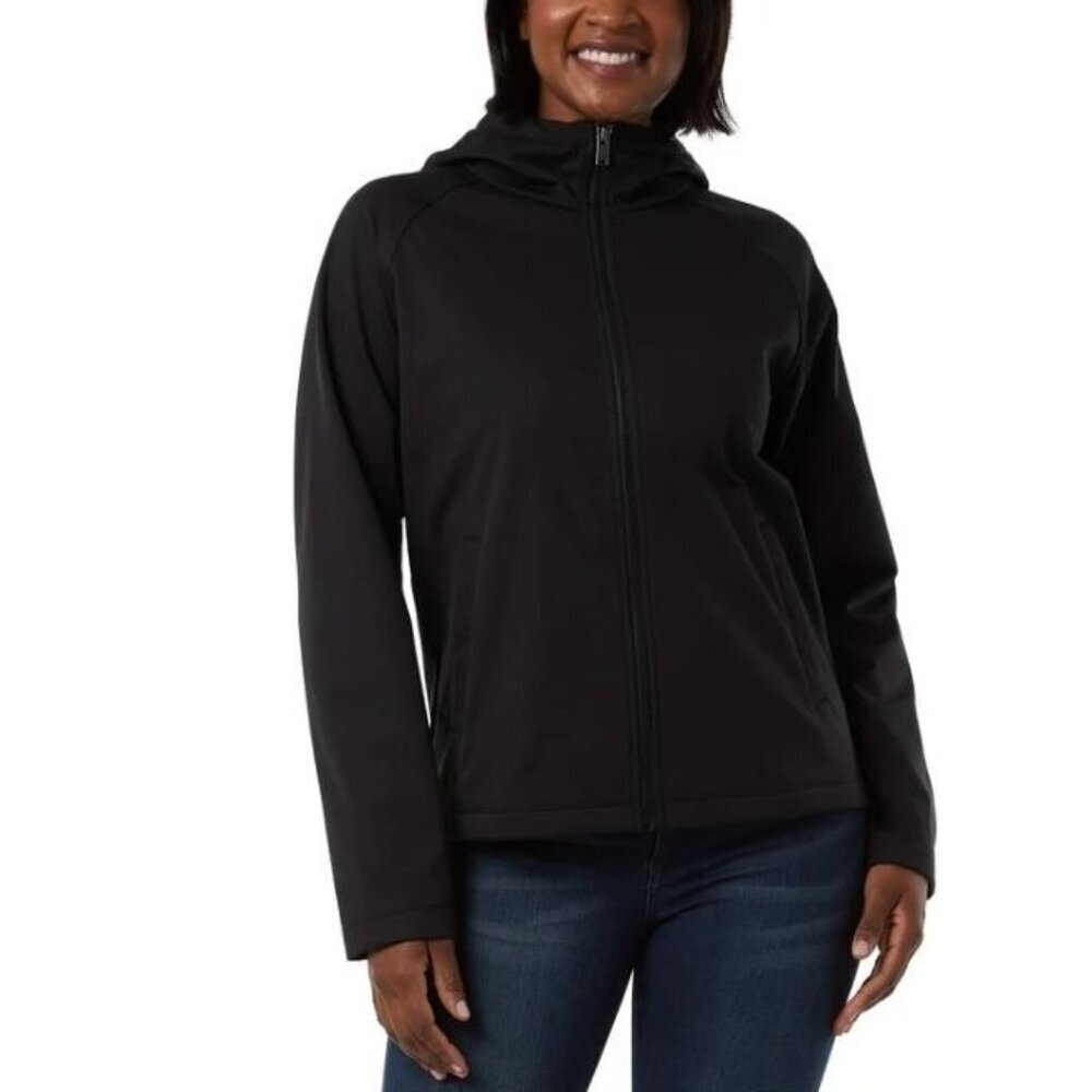 32 Degrees Heat Softshell Jacket Womens XS Black Full-Zip Hooded d0871